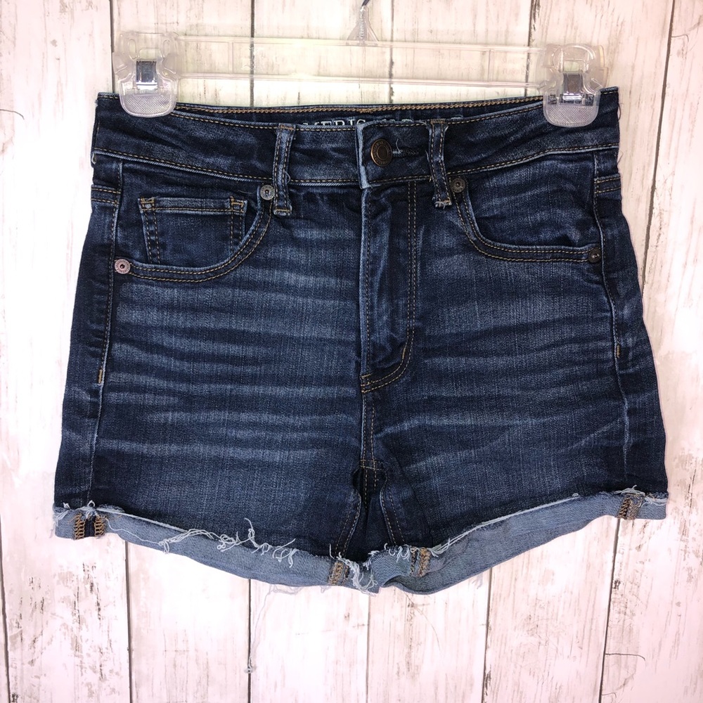 American Eagle Super Hi Rise Shortie size 2 Dark Wash Super Stretch